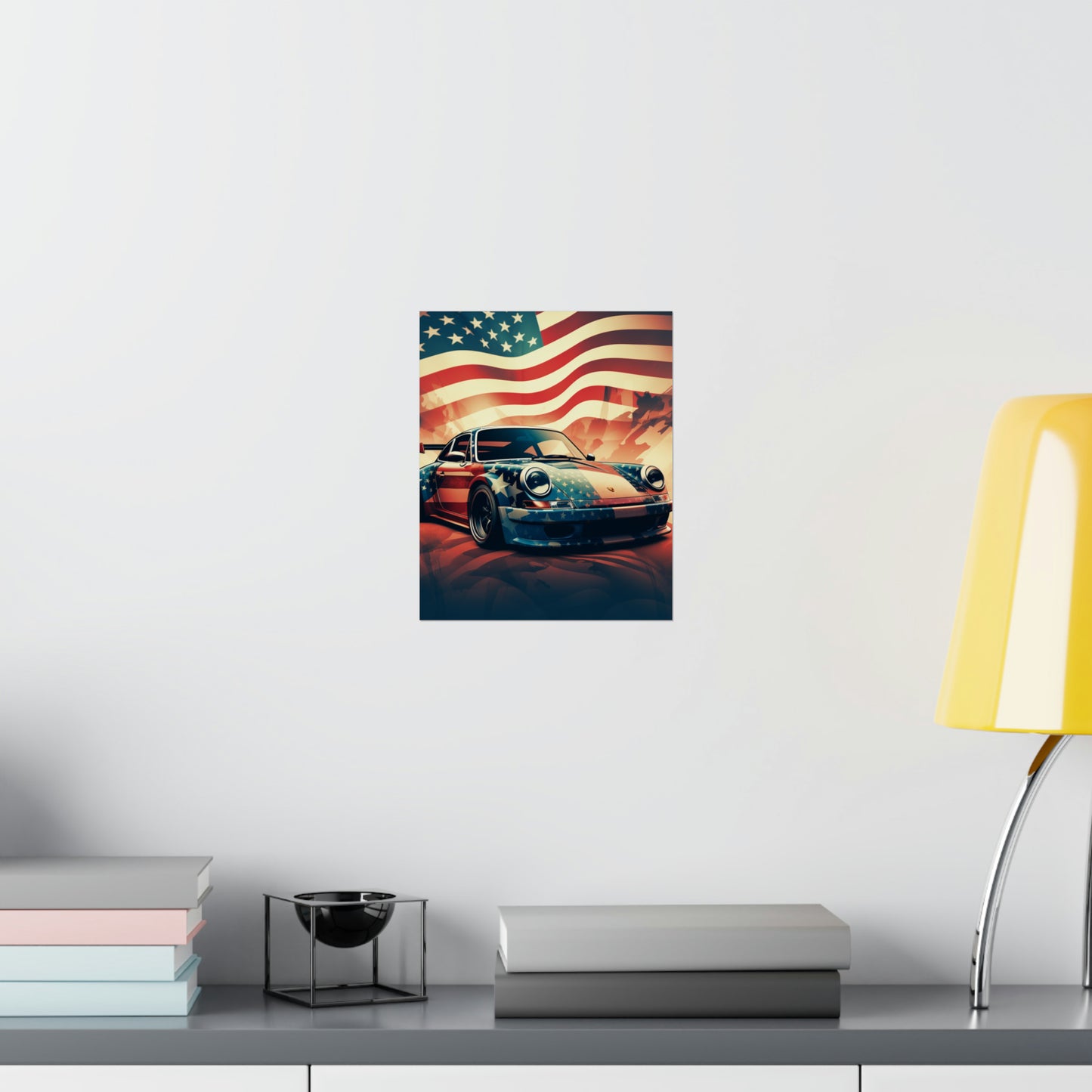 Premium Matte Vertical Posters Abstract American Flag Background Porsche 4