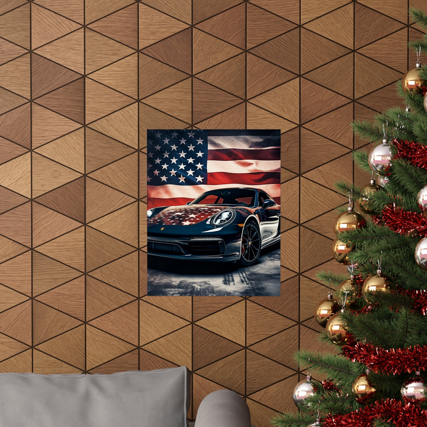 Premium Matte Vertical Posters Abstract American Flag Background Porsche 2