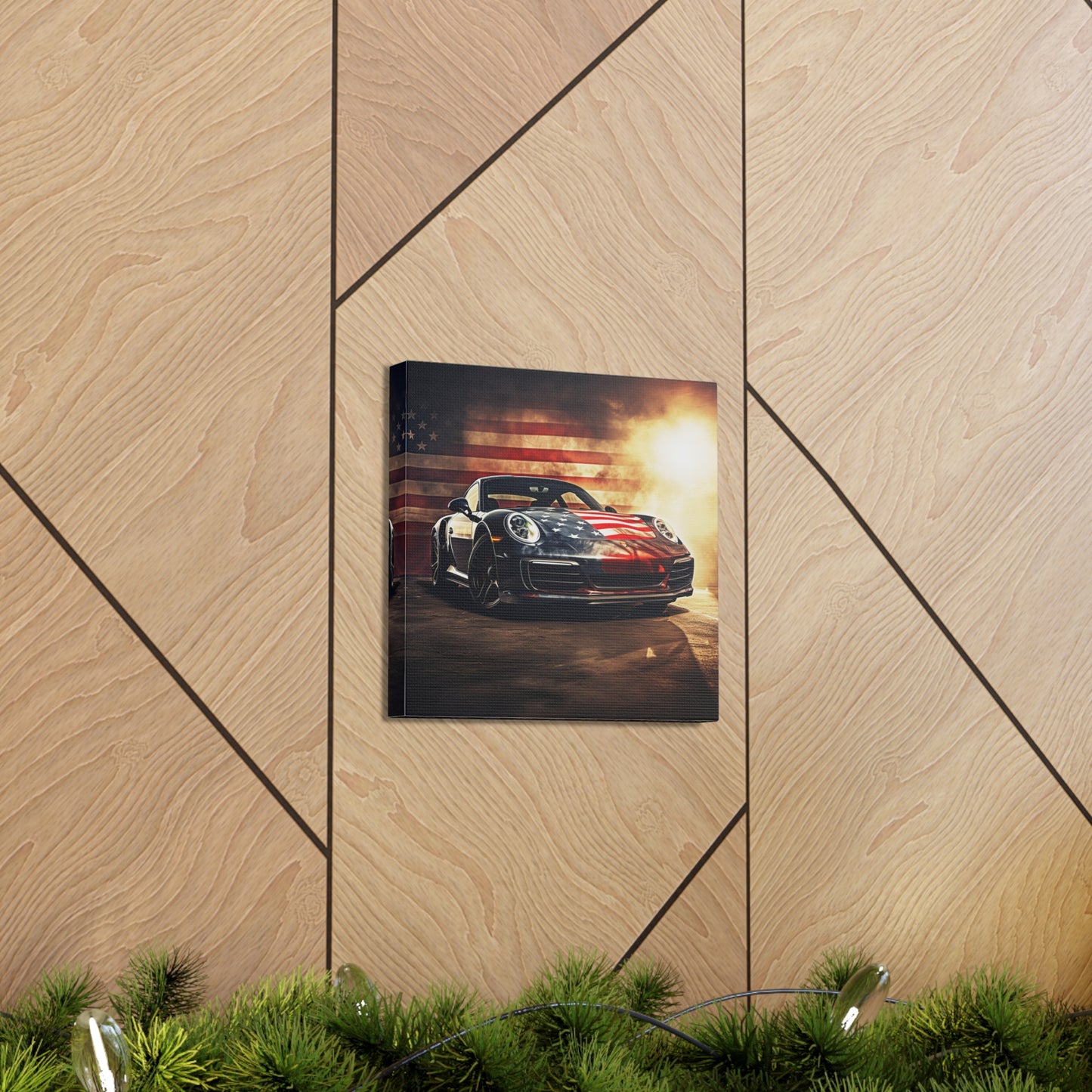 Canvas Gallery Wraps Abstract American Flag Background Porsche 1