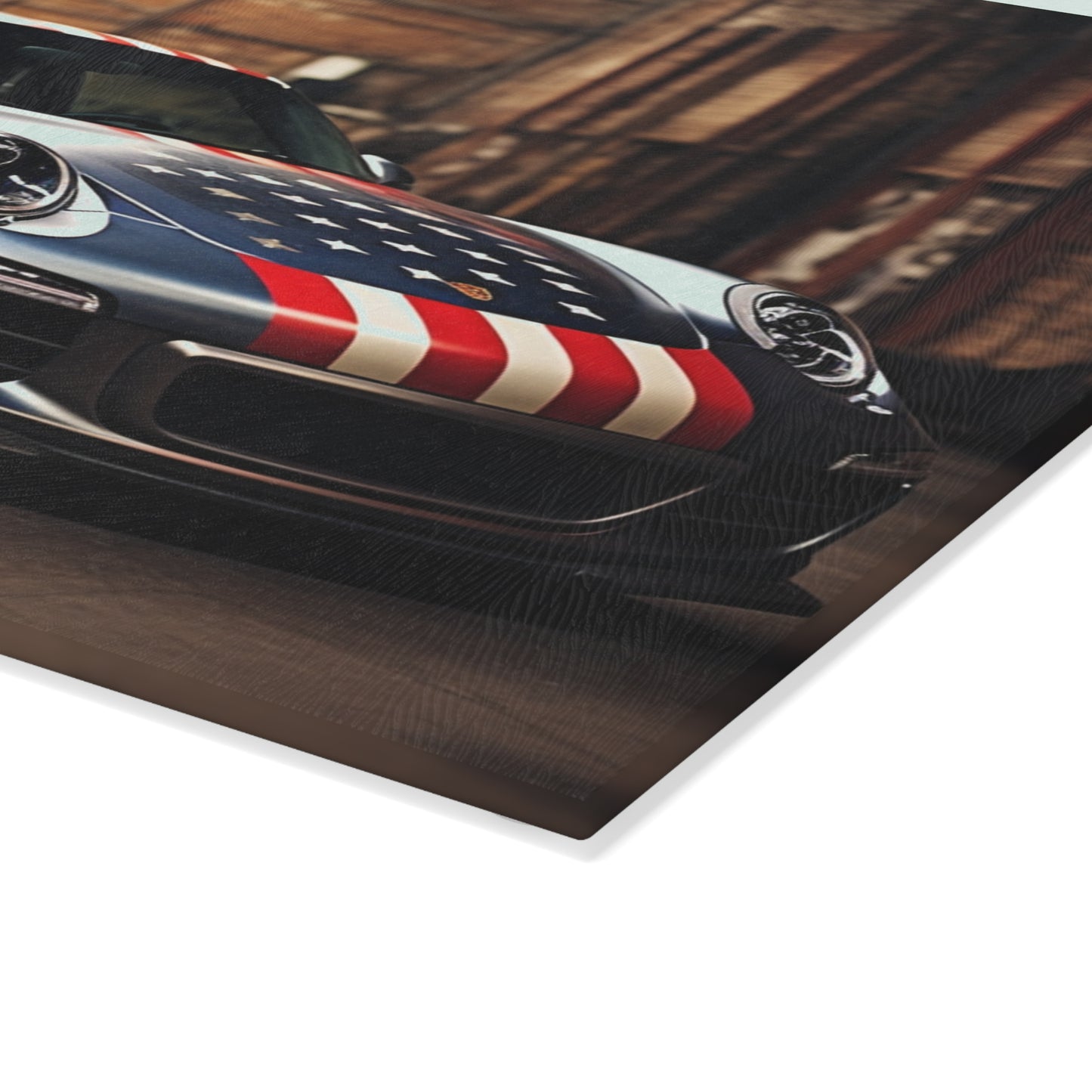 Glass Cutting Board American Flag Porsche 1