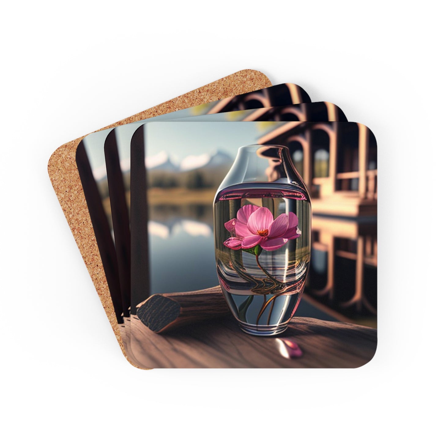 Corkwood Coaster Set Pink Magnolia 3