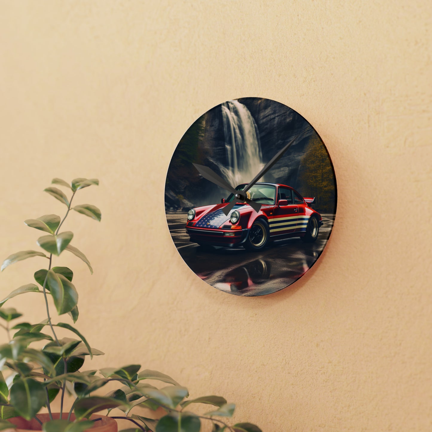 Acrylic Wall Clock American Flag Porsche Abstract 1