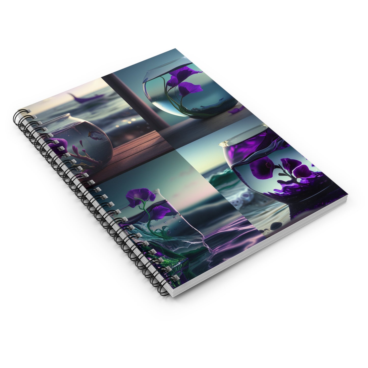 Spiral Notebook - Ruled Line Purple Sweet pea in a vase 5