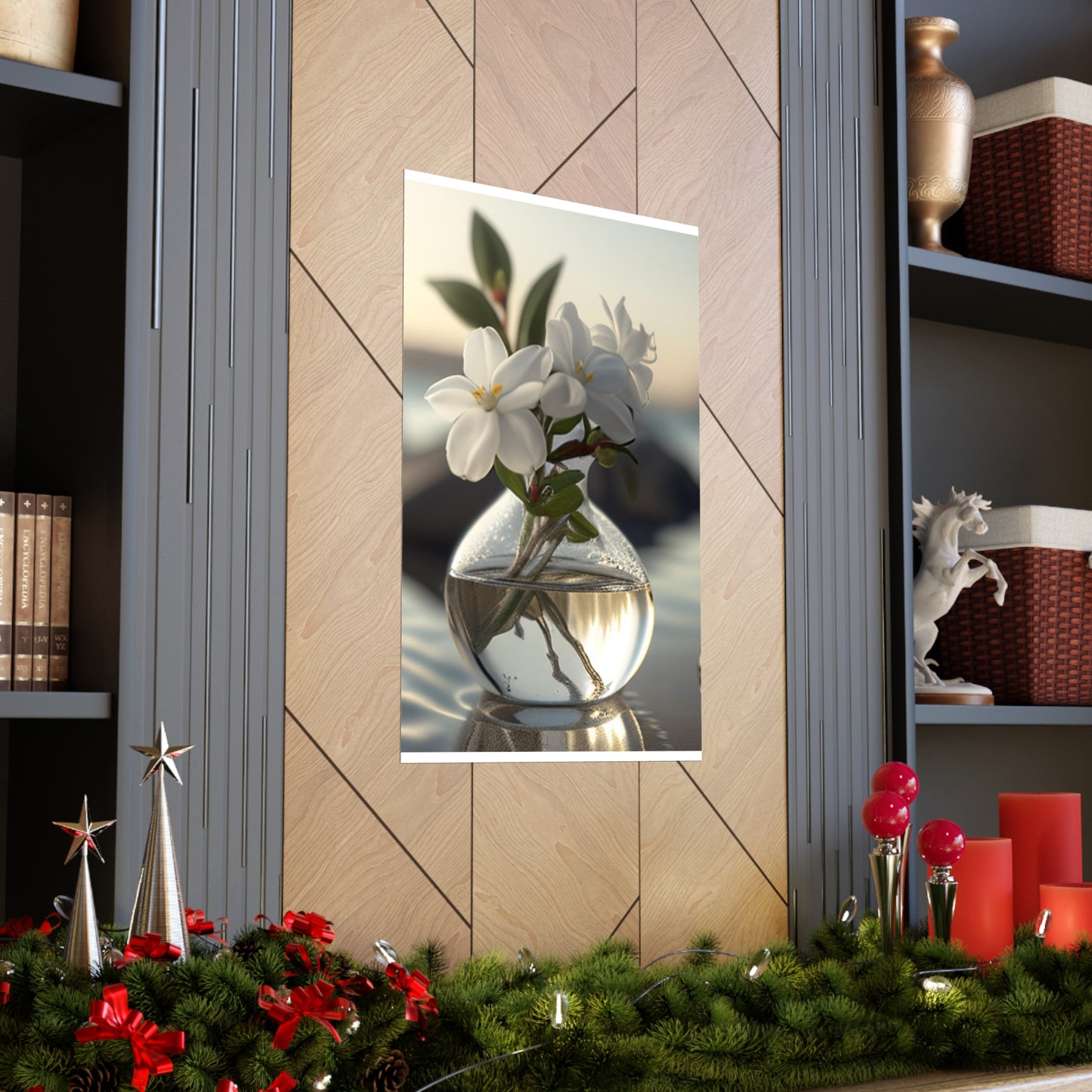 Premium Matte Vertical Posters Jasmine glass vase 1