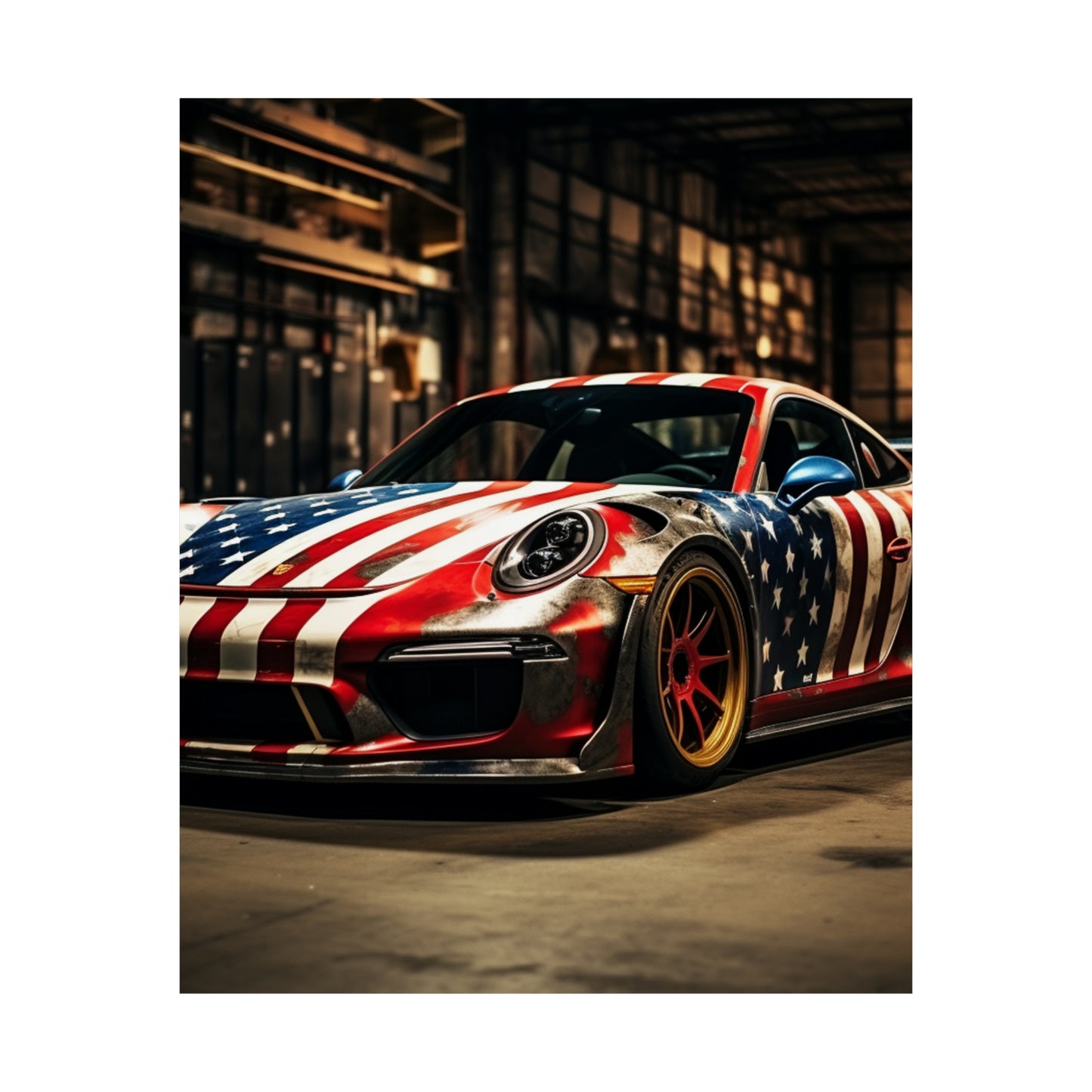 Premium Matte Vertical Posters American Flag Porsche 4