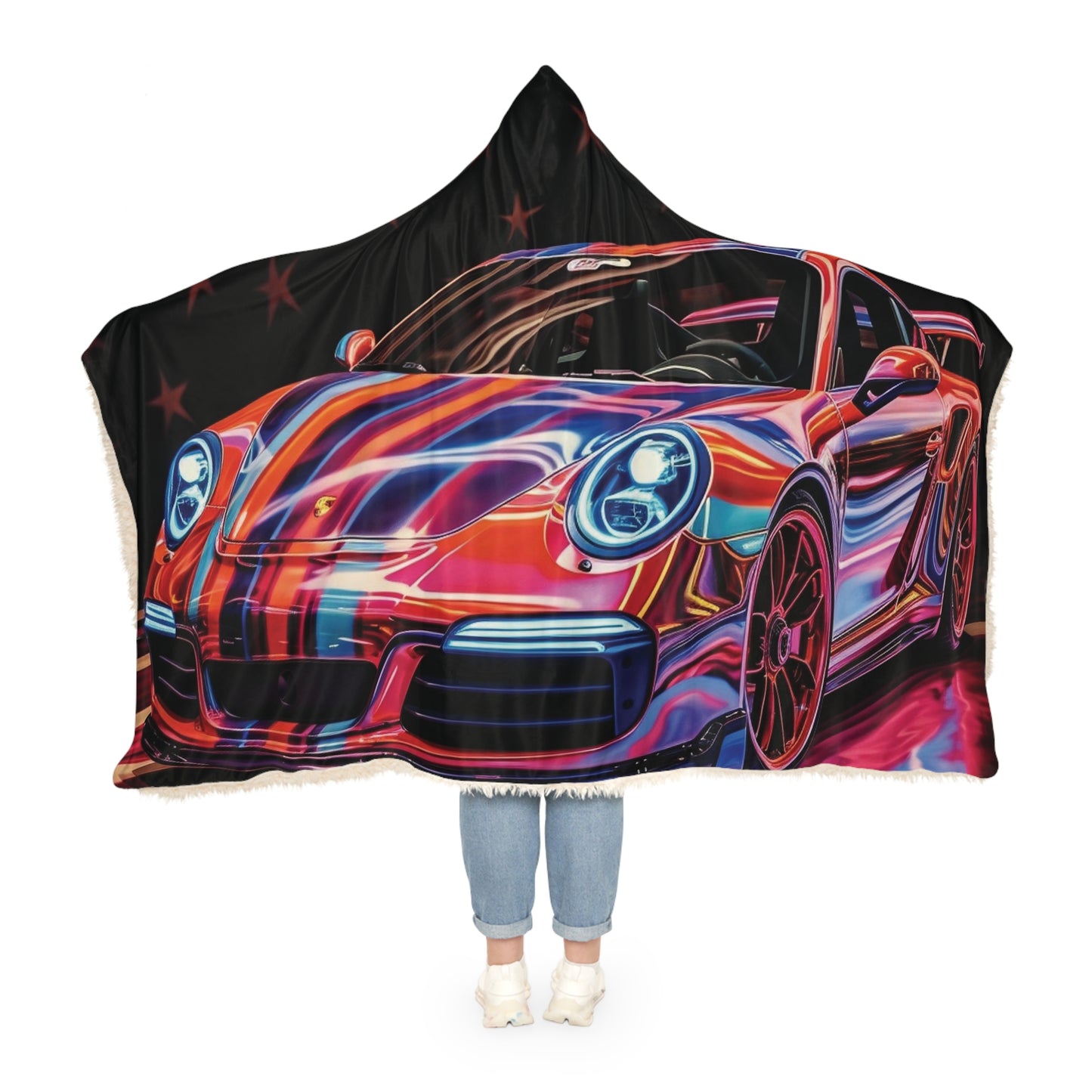 Snuggle Hooded Blanket American Flag Colored Porsche 2