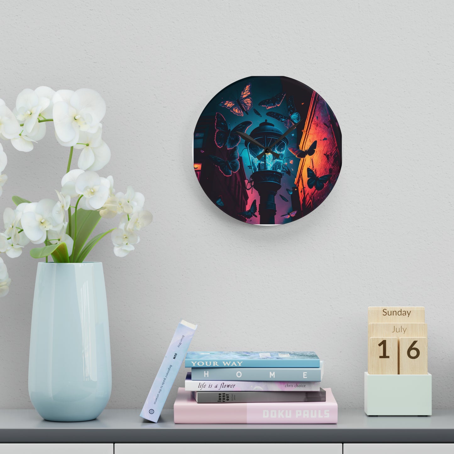 Acrylic Wall Clock Street Light Butterfly 2