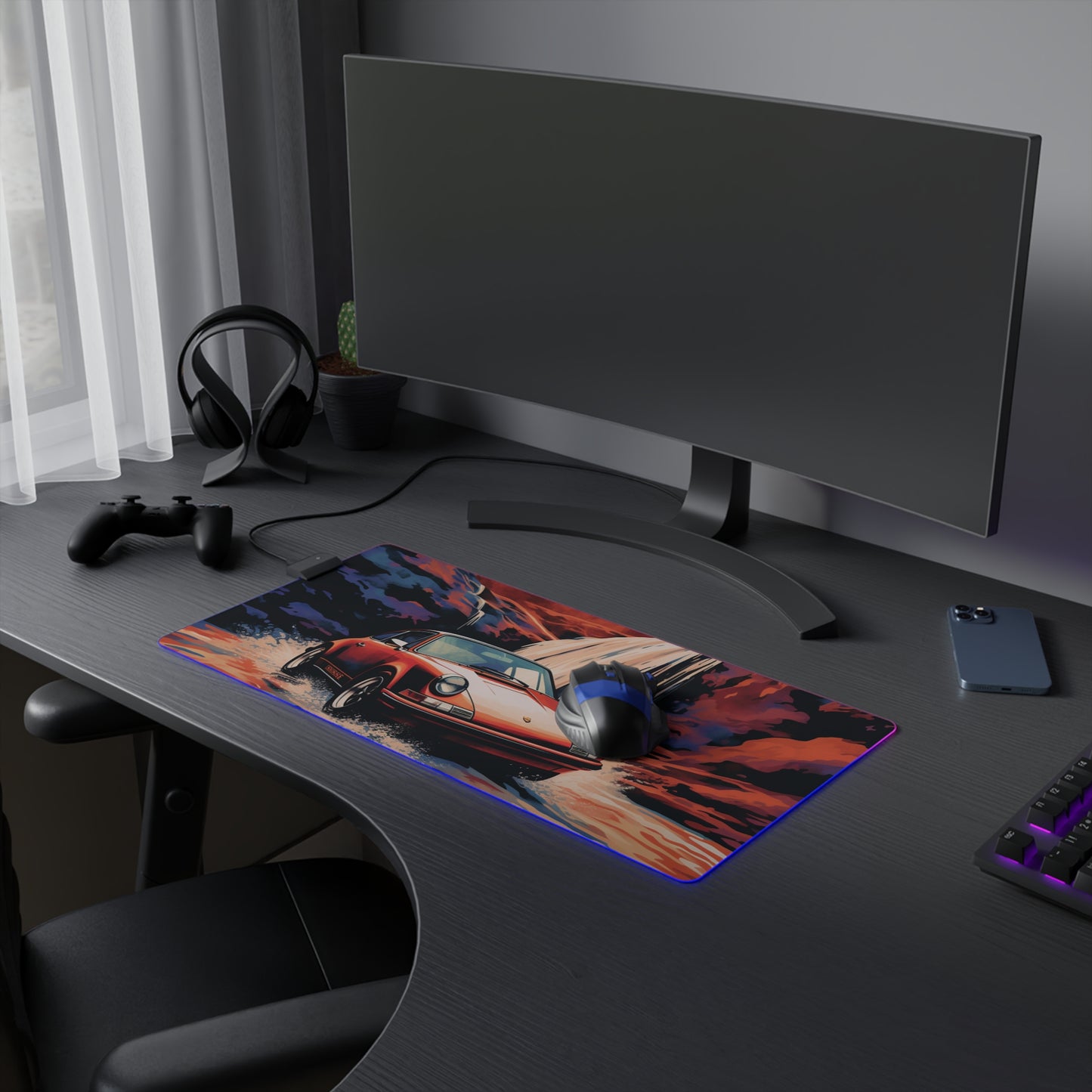 LED Gaming Mouse Pad American Flag Porsche Abstract 4