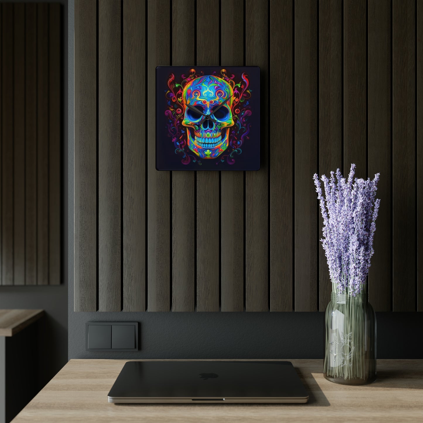 Acrylic Wall Clock Macro Skull Color 4