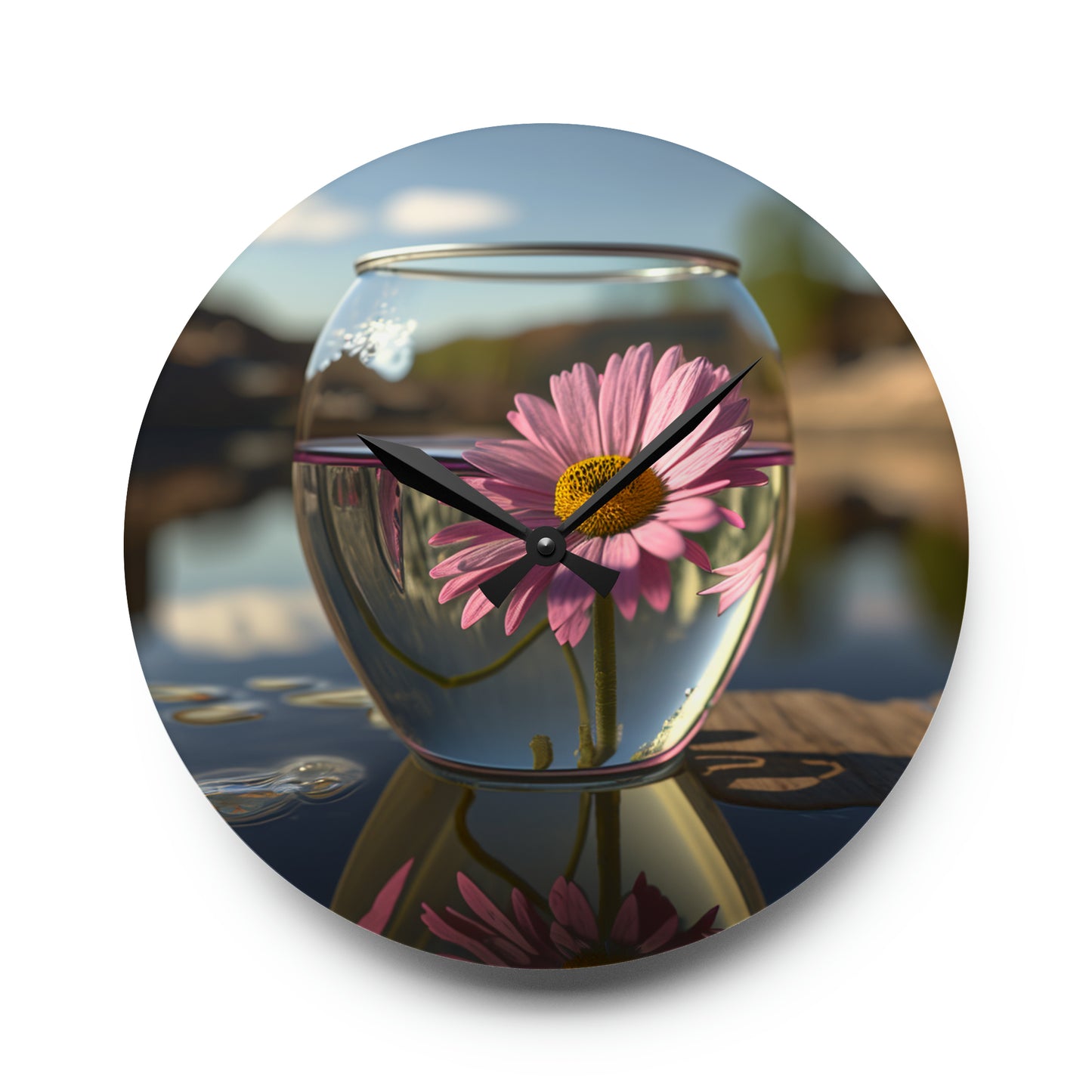 Acrylic Wall Clock Daisy in a vase 1