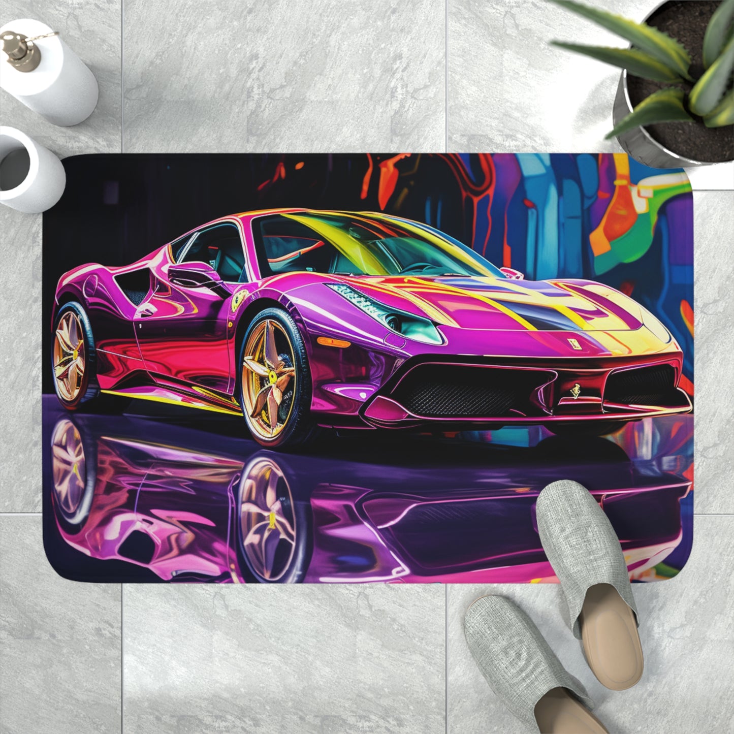 Memory Foam Bath Mat Pink Macro Ferrari 2