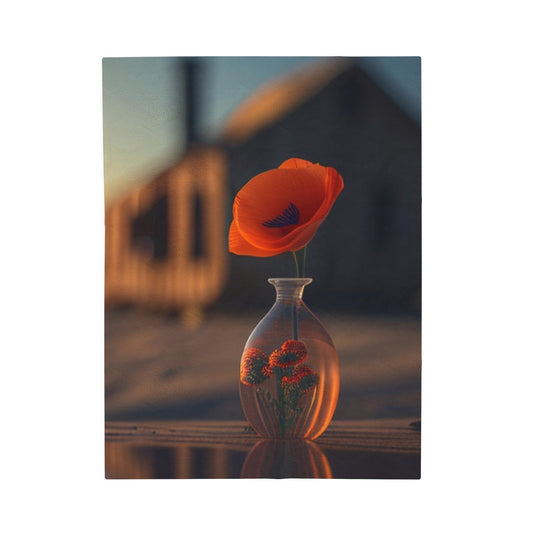 Velveteen Plush Blanket Orange Poppy in a Vase 3