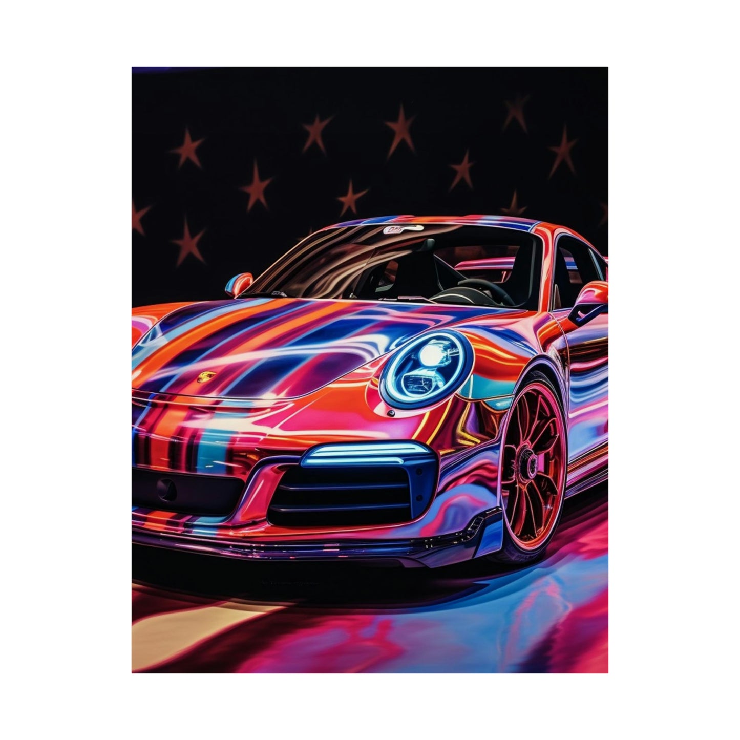 Premium Matte Vertical Posters American Flag Colored Porsche 3