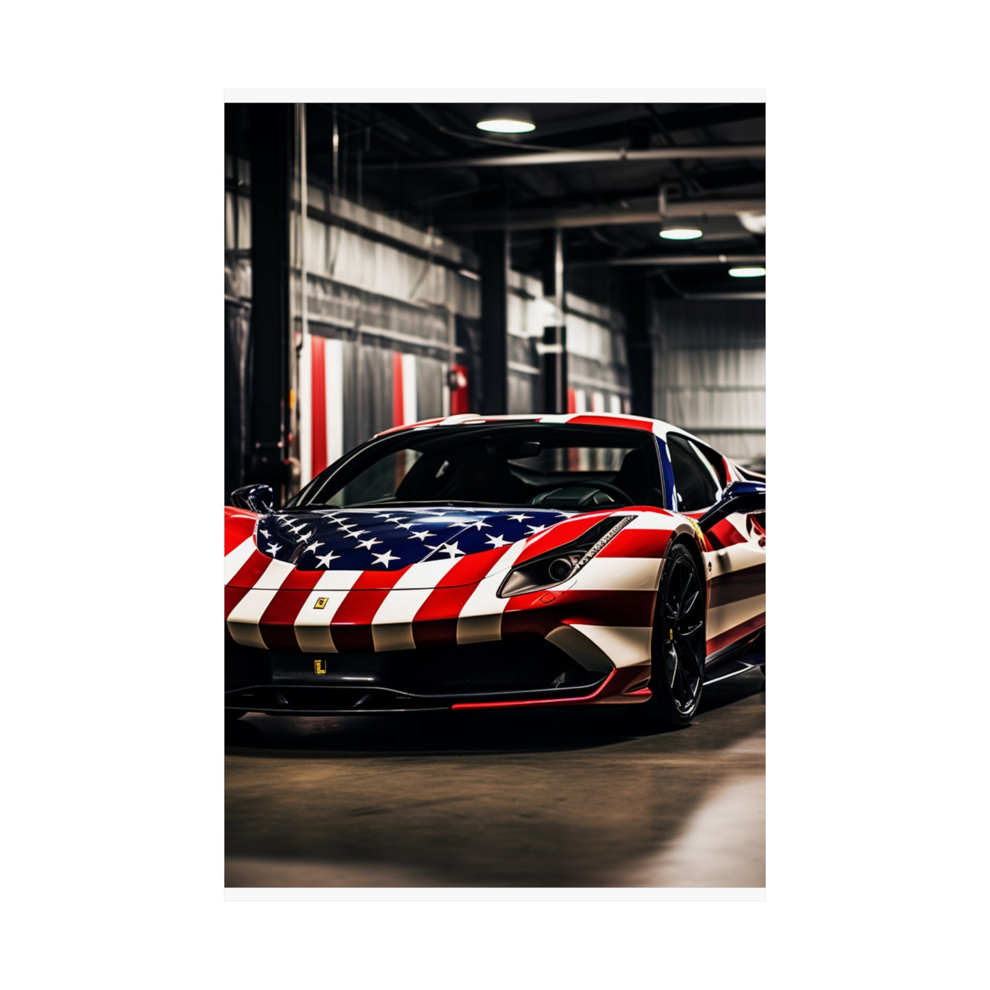 Premium Matte Vertical Posters American Flag Farrari 3