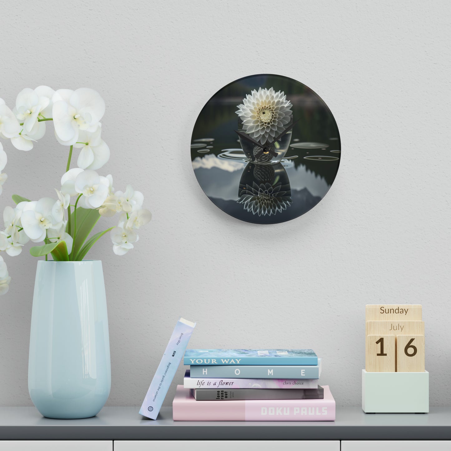 Acrylic Wall Clock White Dahlia 3