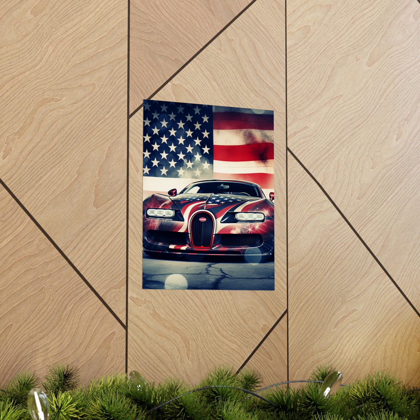 Premium Matte Vertical Posters Abstract American Flag Background Bugatti 1