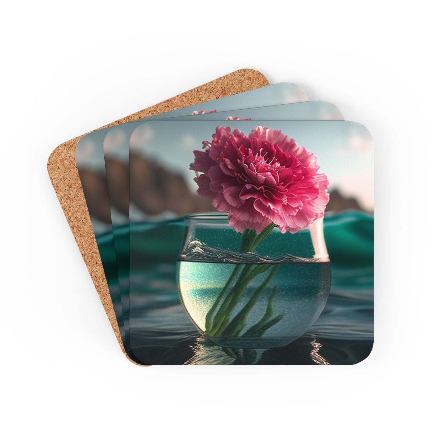 Corkwood Coaster Set Carnation 1