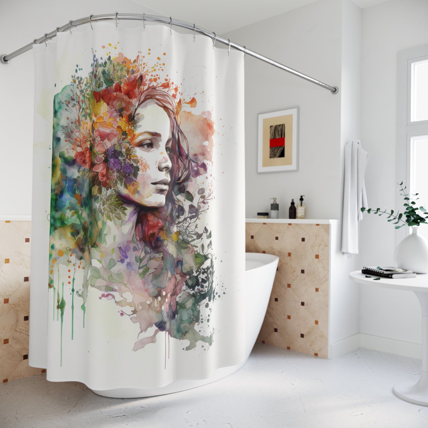 Polyester Shower Curtain Mother Nature Bright Spring Colors Realistic Watercolor 3