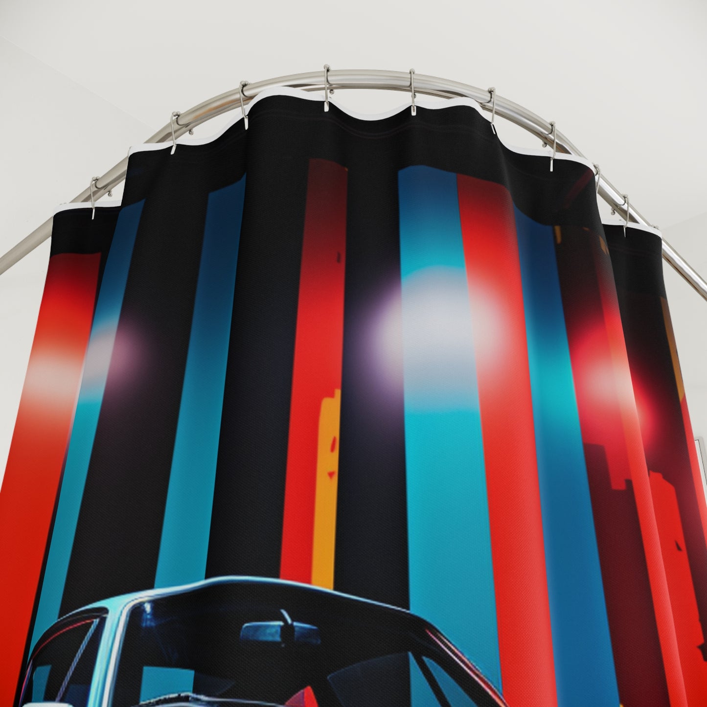 Polyester Shower Curtain Macro American Flag Porsche 3