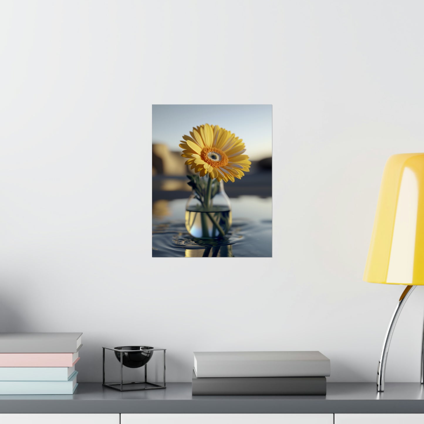 Premium Matte Vertical Posters yello Gerbera glass 4