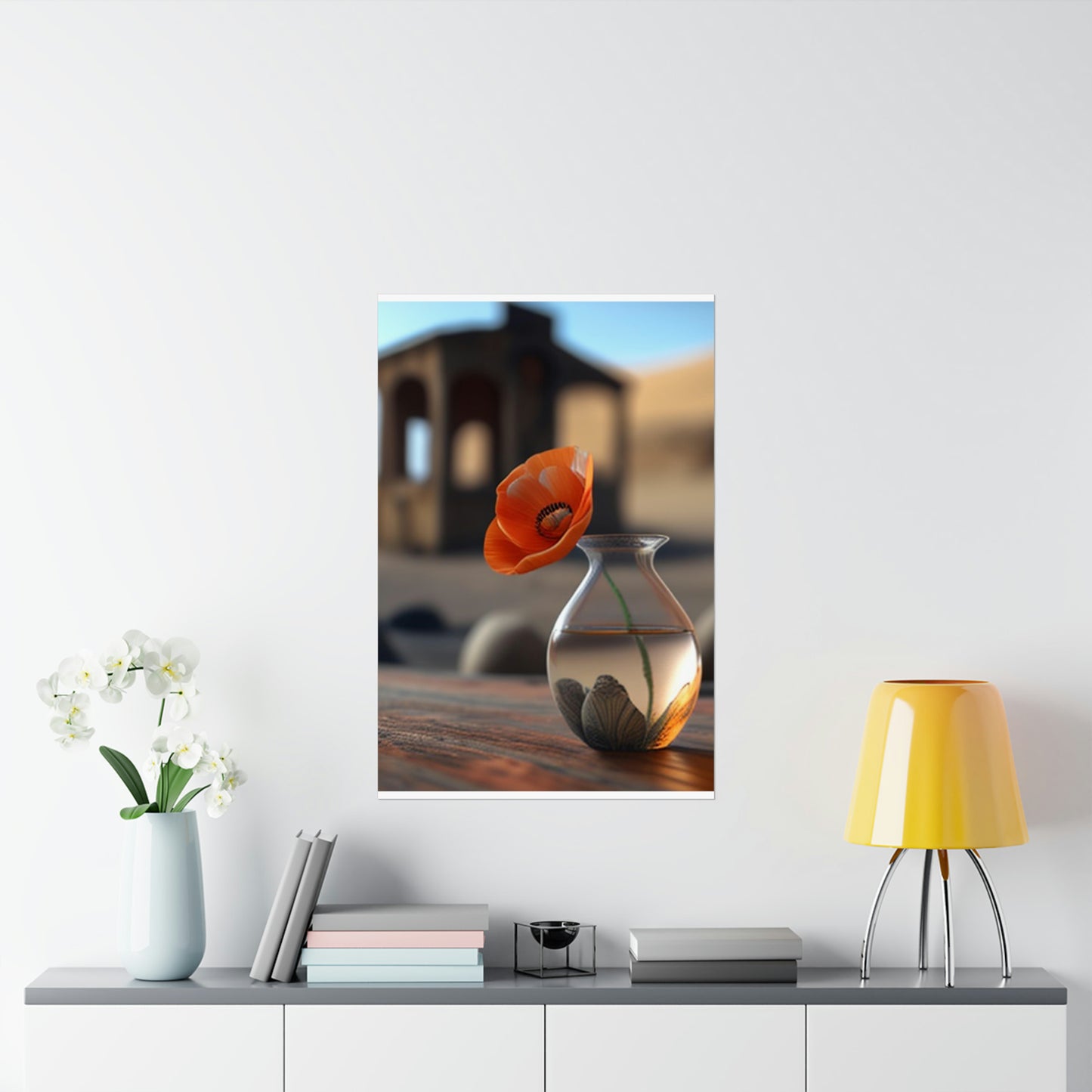 Premium Matte Vertical Posters Poppy in a Glass Vase 1