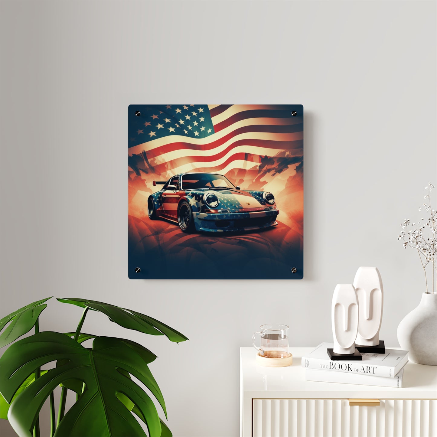 Acrylic Wall Art Panels Abstract American Flag Background Porsche 4