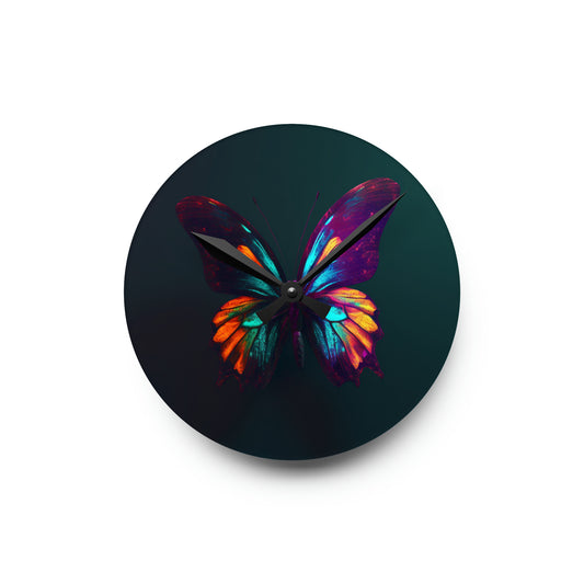 Acrylic Wall Clock Hyper Colorful Butterfly Macro 4