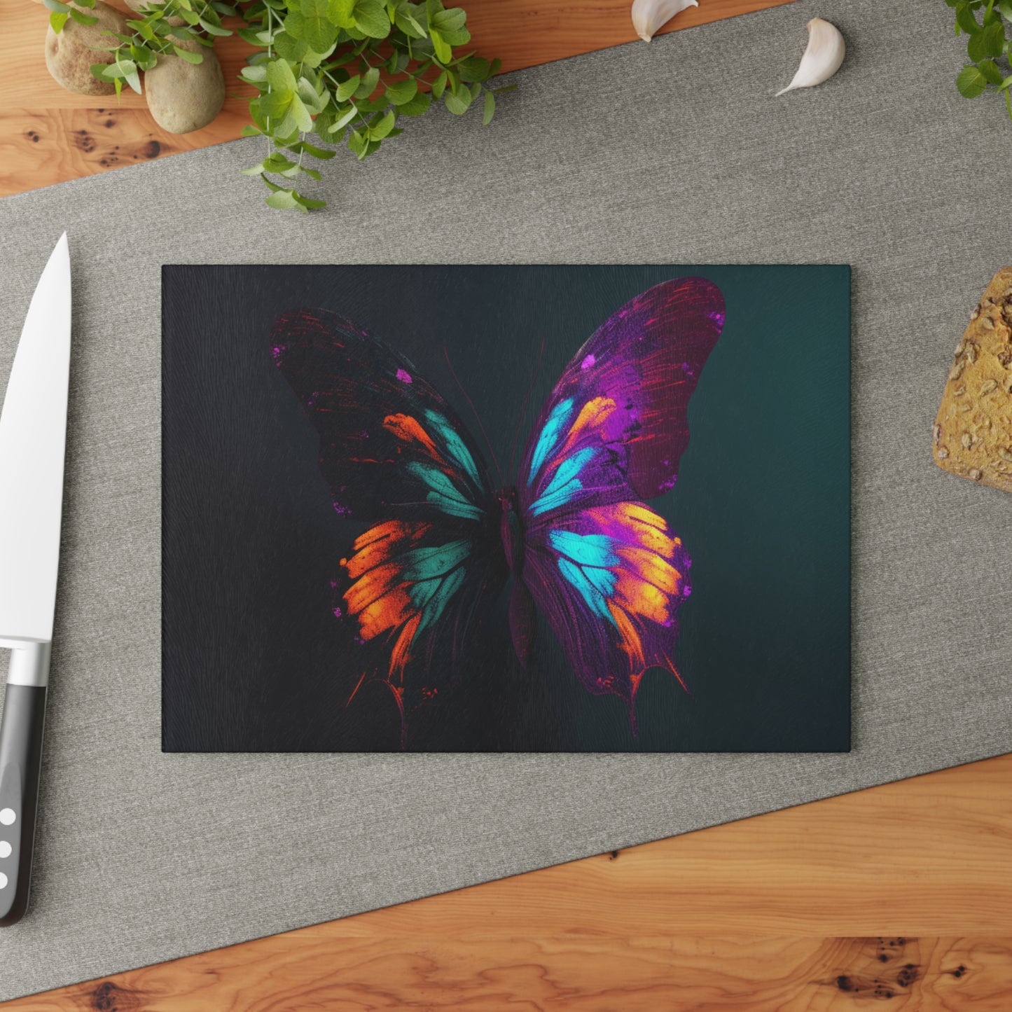 Glass Cutting Board Hyper Colorful Butterfly Purple 2