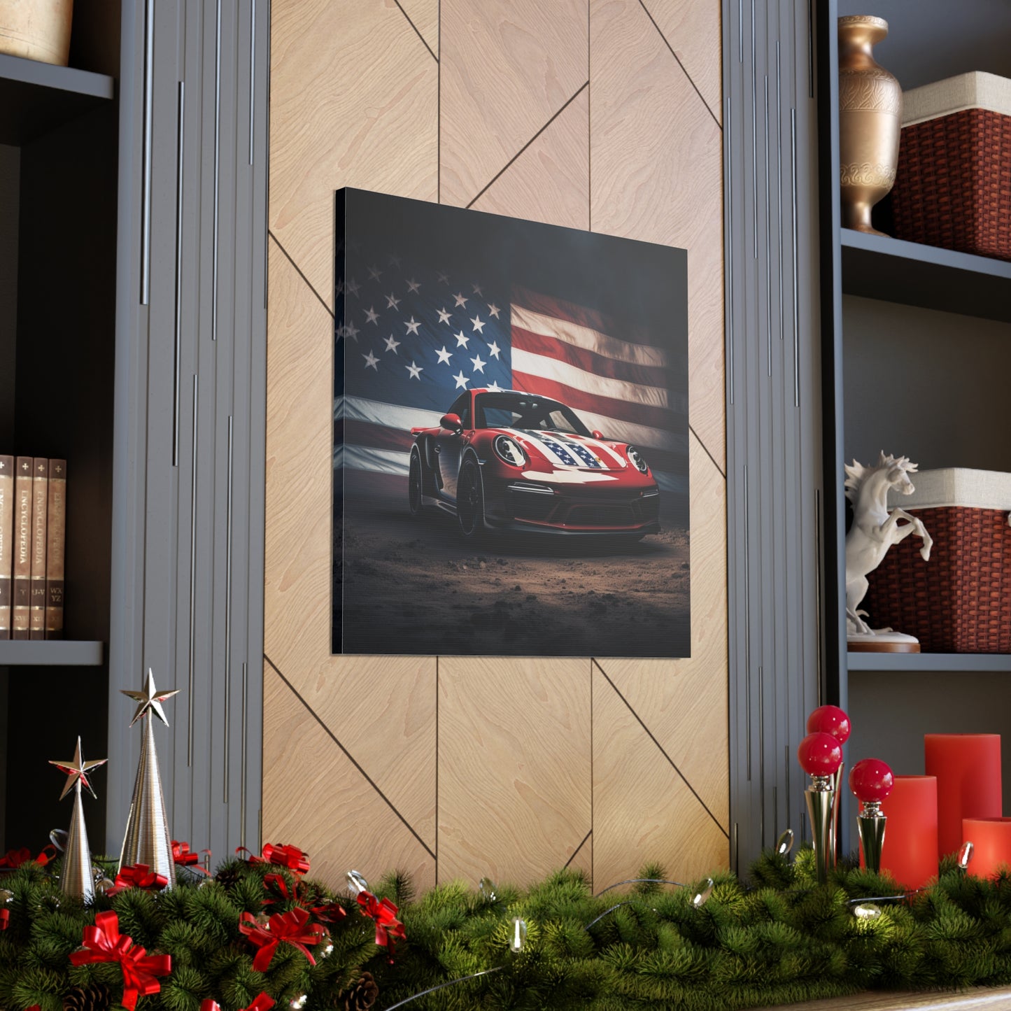 Canvas Gallery Wraps American Flag Background Porsche 3