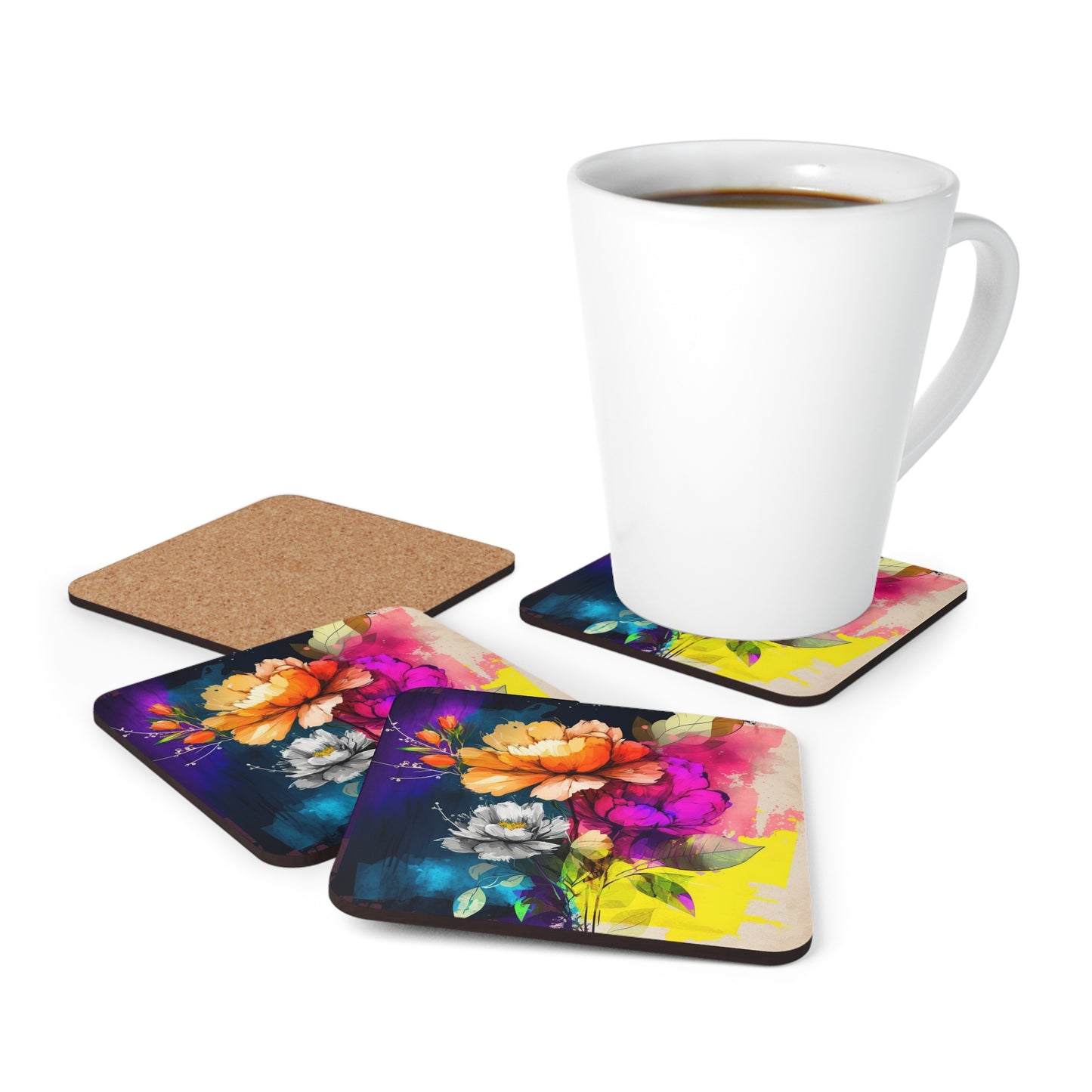 Corkwood Coaster Set Bright Spring Flowers 4