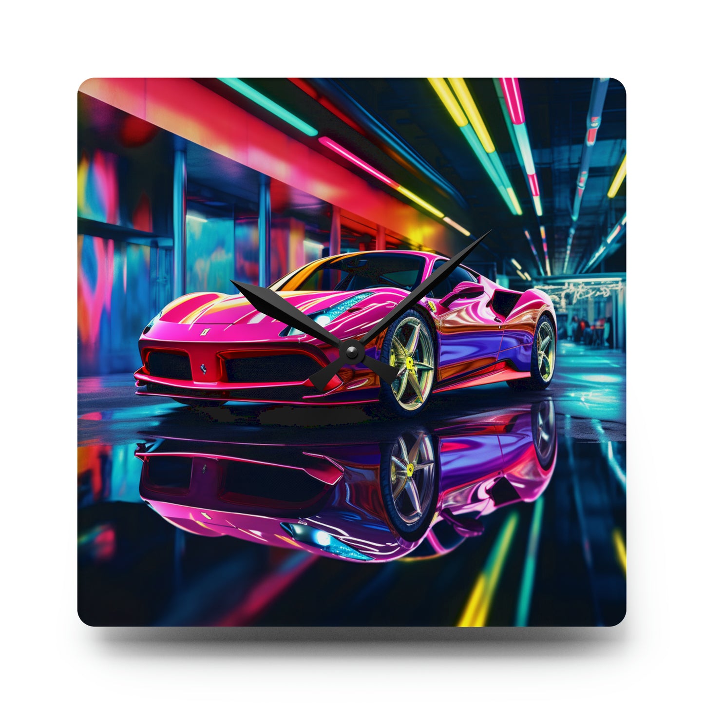 Acrylic Wall Clock Pink Macro Ferrari 4