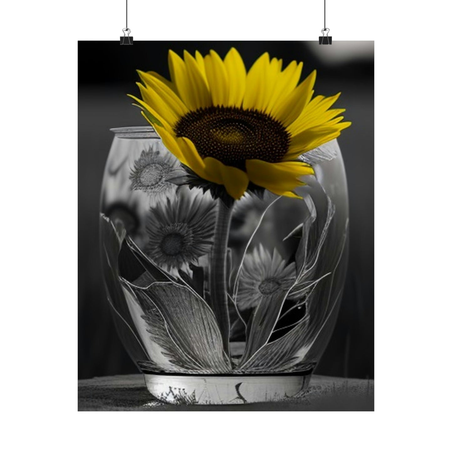 Premium Matte Vertical Posters Yellw Sunflower in a vase 1