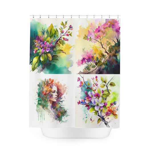 Polyester Shower Curtain Mother Nature Bright Spring Colors Realistic Watercolor 5
