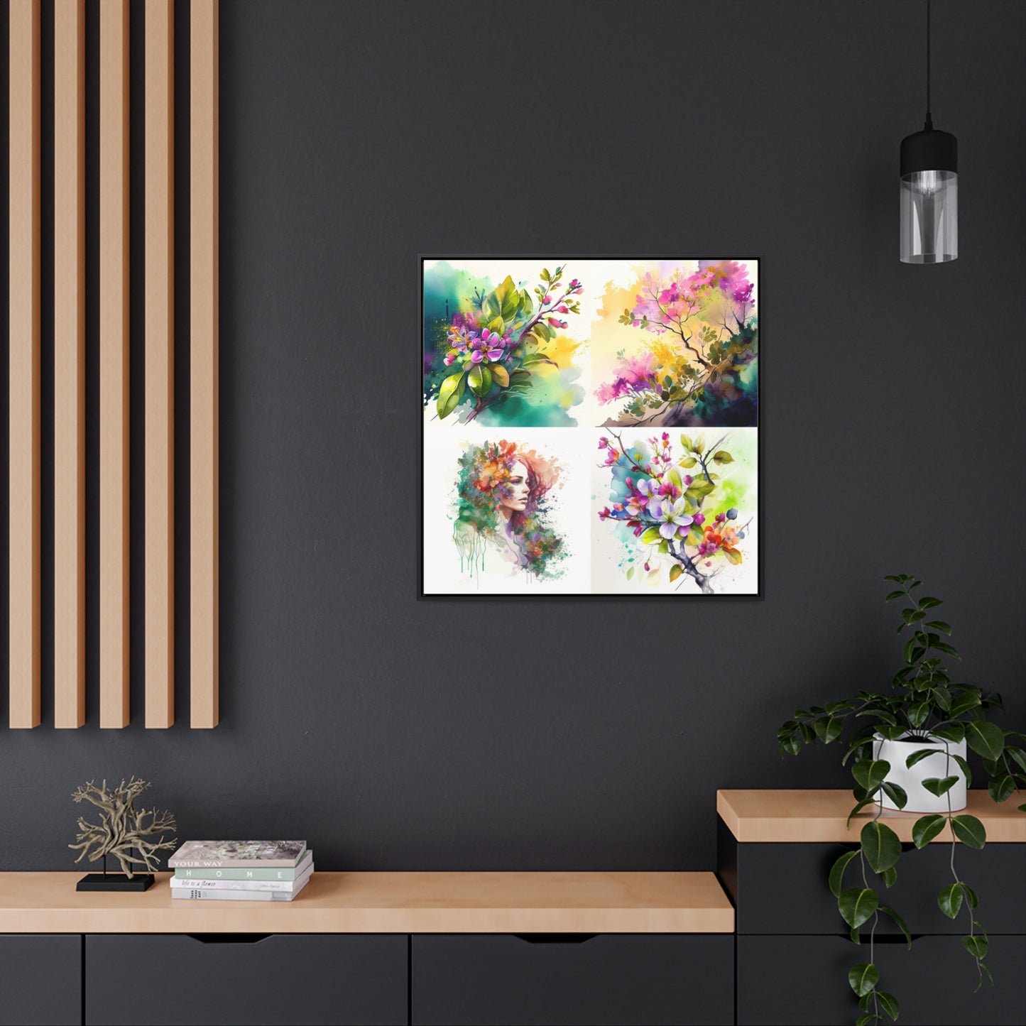 Gallery Canvas Wraps, Square Frame Mother Nature Bright Spring Colors Realistic Watercolor 5