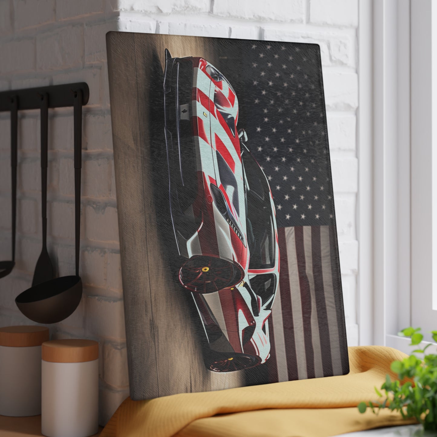 Glass Cutting Board American Flag Background Ferrari 2