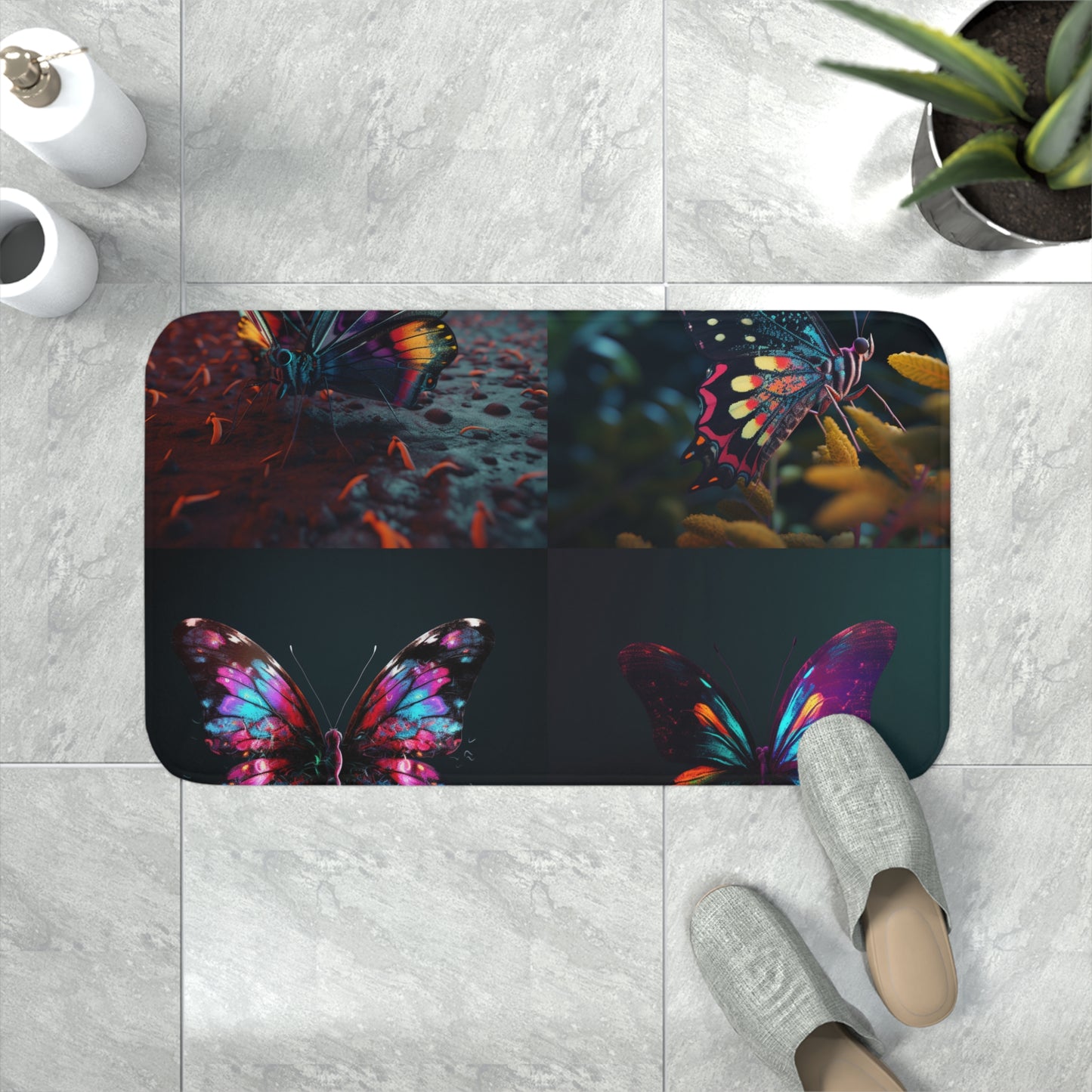 Memory Foam Bath Mat Hyper Colorful Butterfly Macro 5