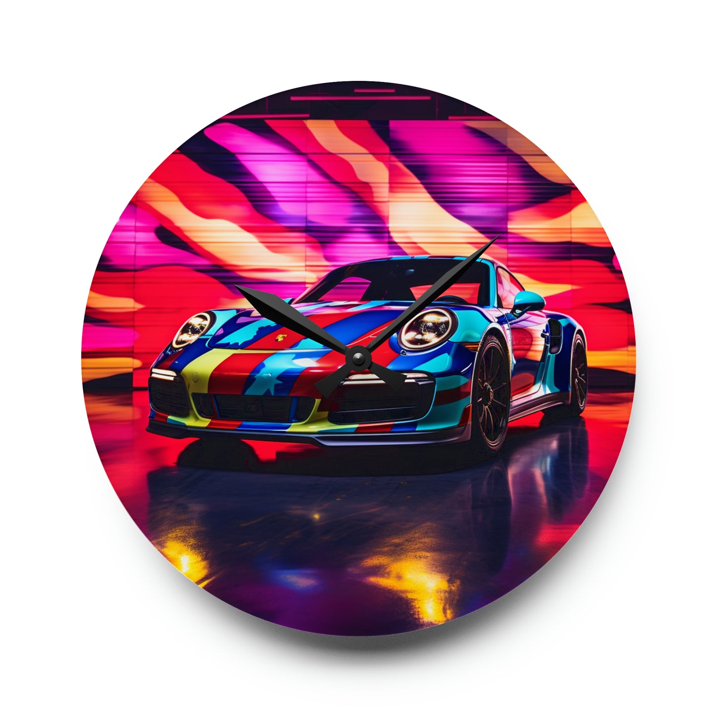 Acrylic Wall Clock Macro American Flag Porsche 1