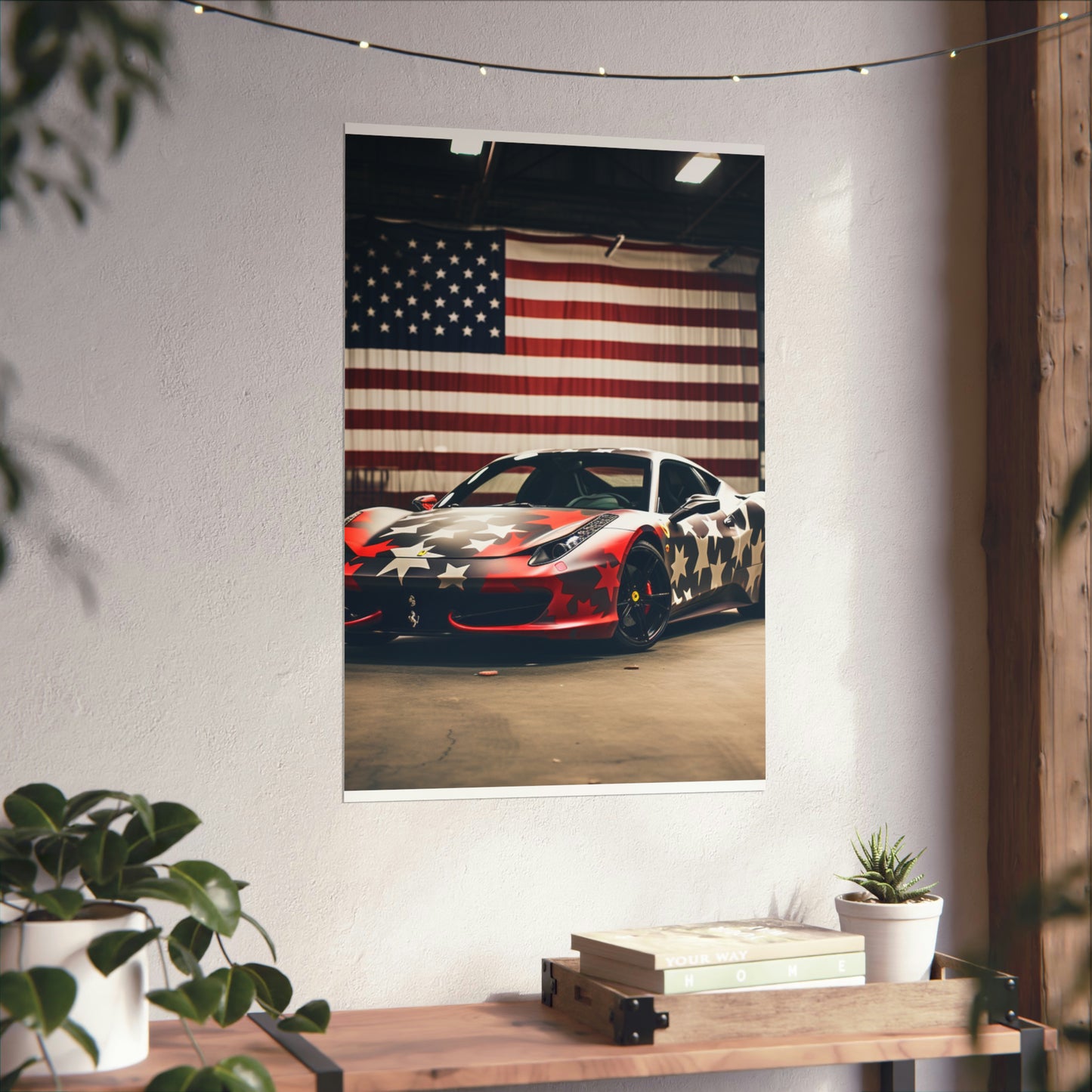 Premium Matte Vertical Posters American Flag Farrari 1