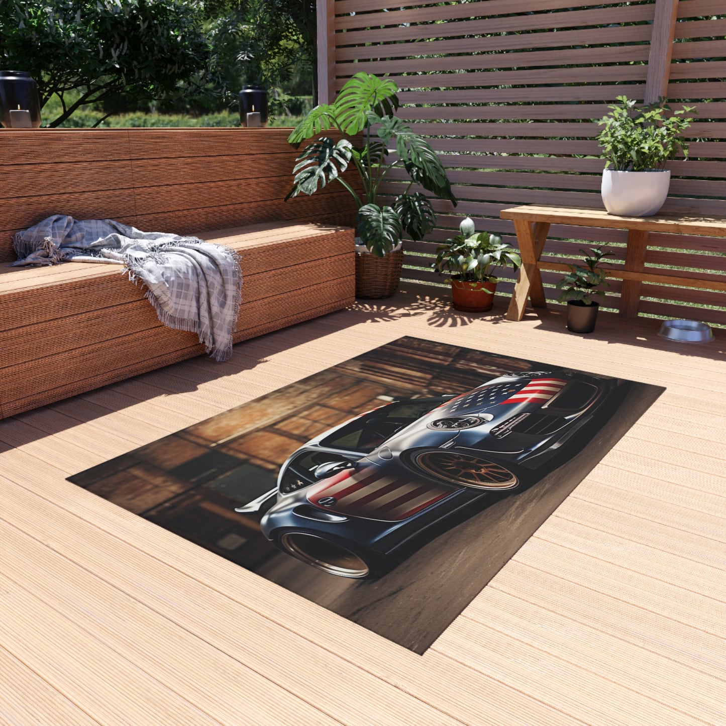 Outdoor Rug  American Flag Porsche 1