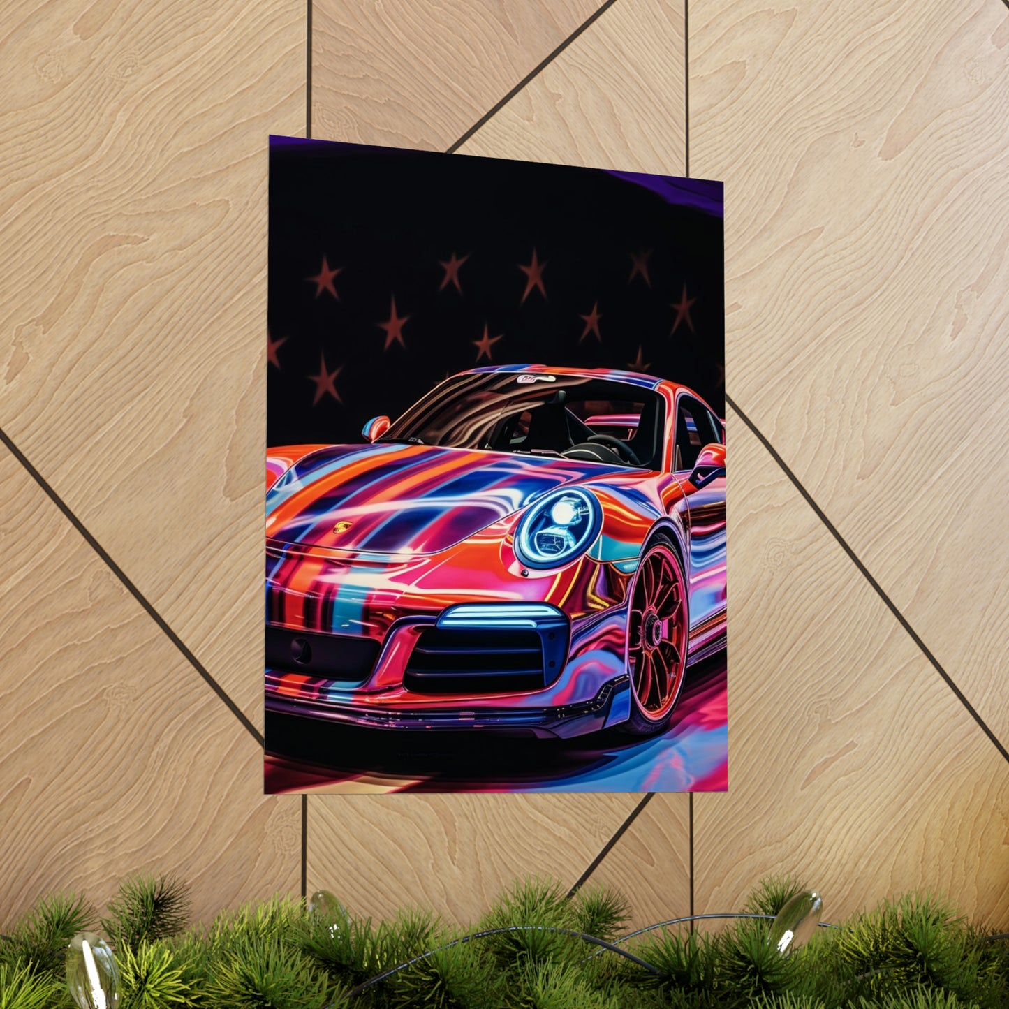 Premium Matte Vertical Posters American Flag Colored Porsche 1