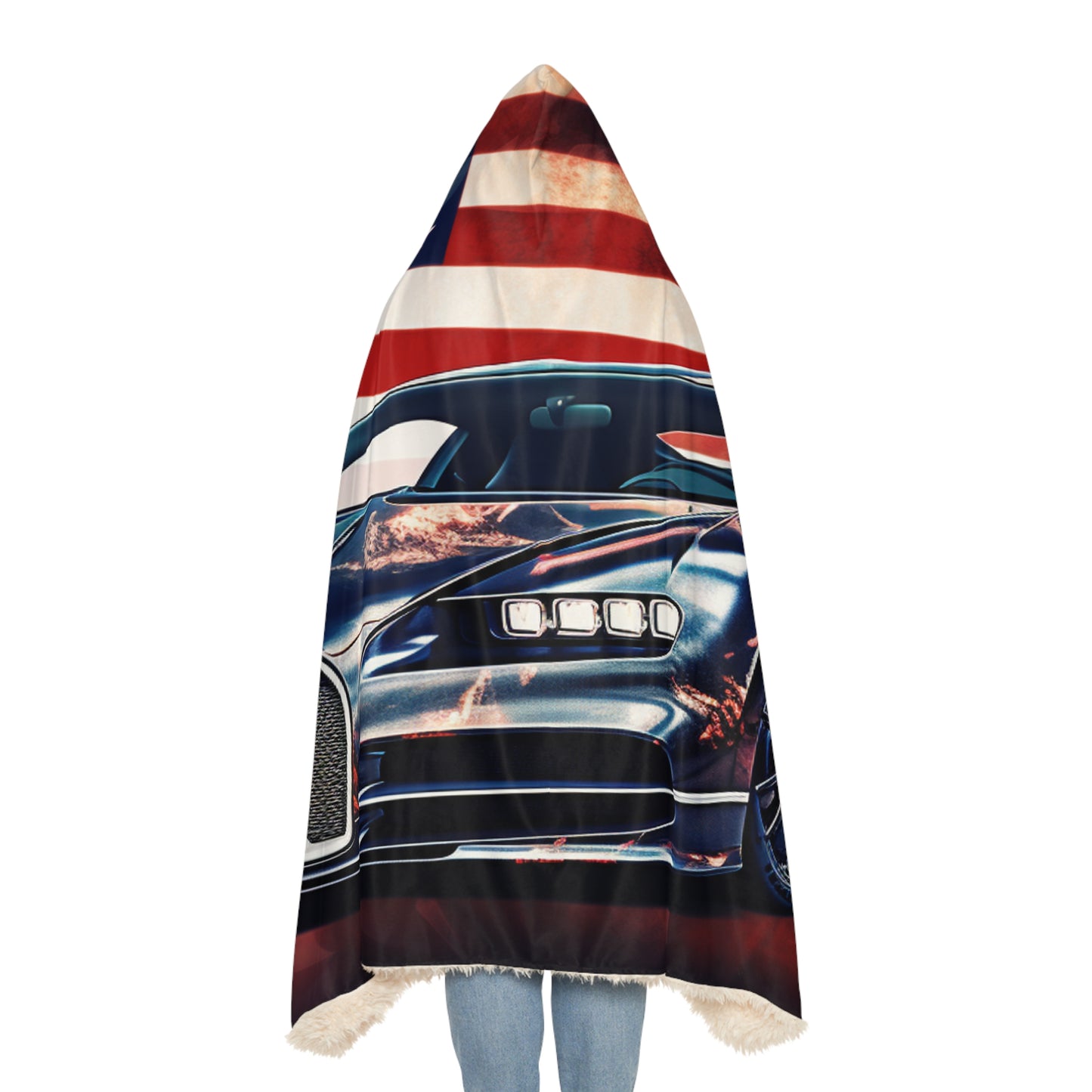 Snuggle Hooded Blanket Abstract American Flag Background Bugatti 4