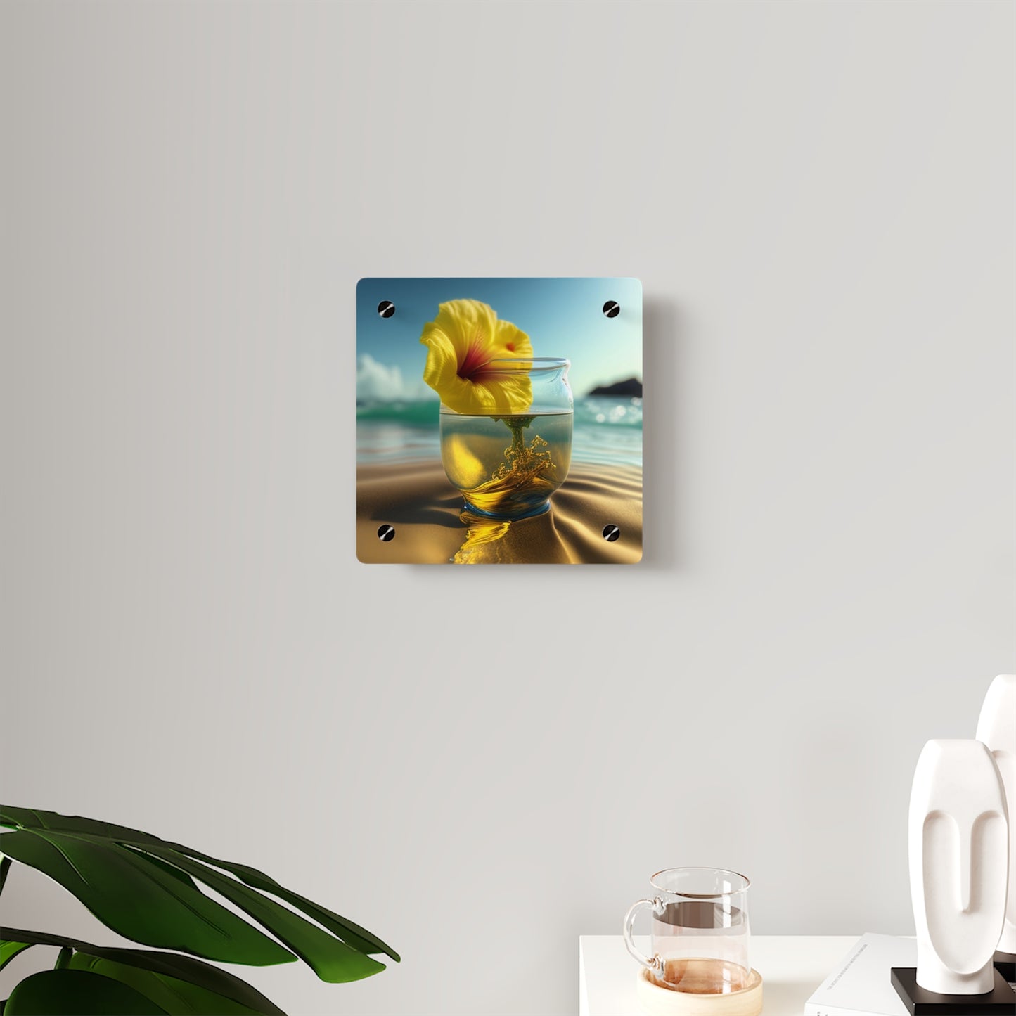 Acrylic Wall Art Panels Yellow Hibiscus glass 1