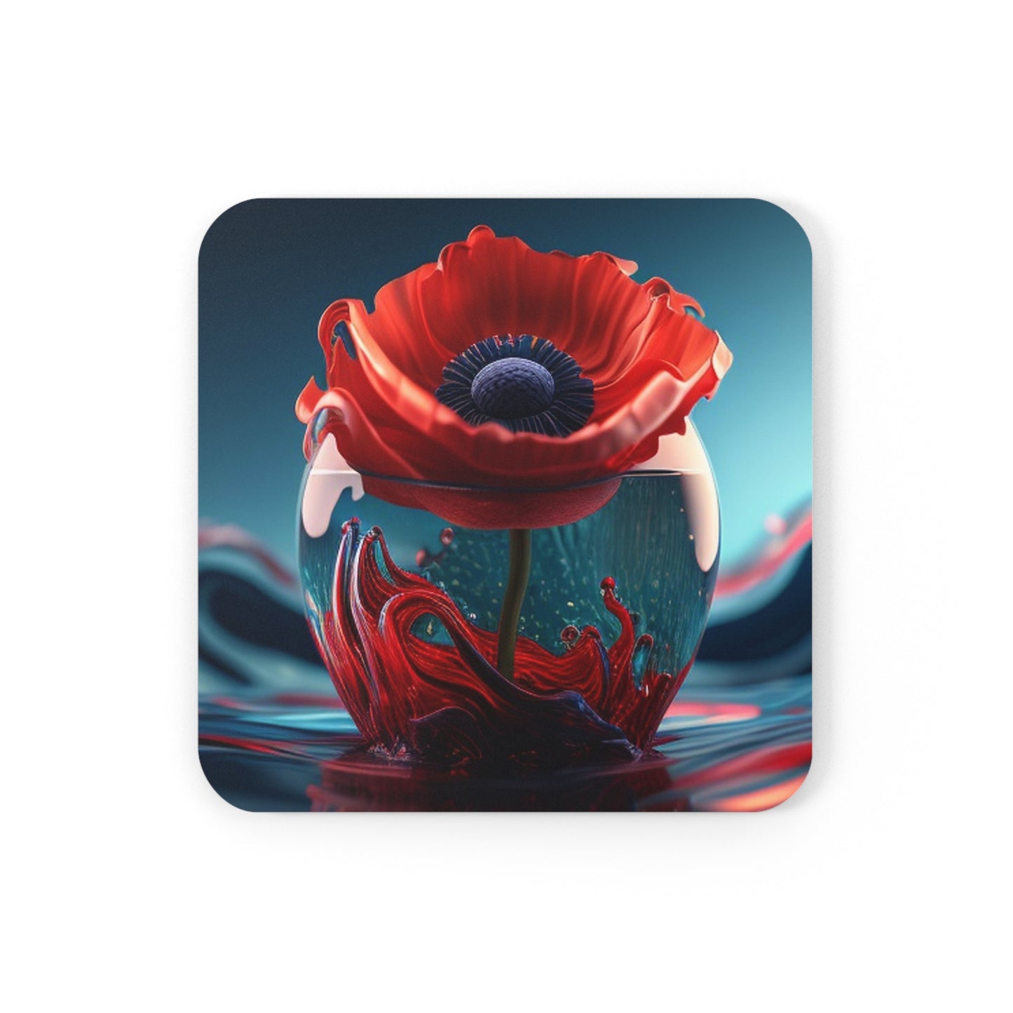 Corkwood Coaster Set Red Anemone in a Vase 2