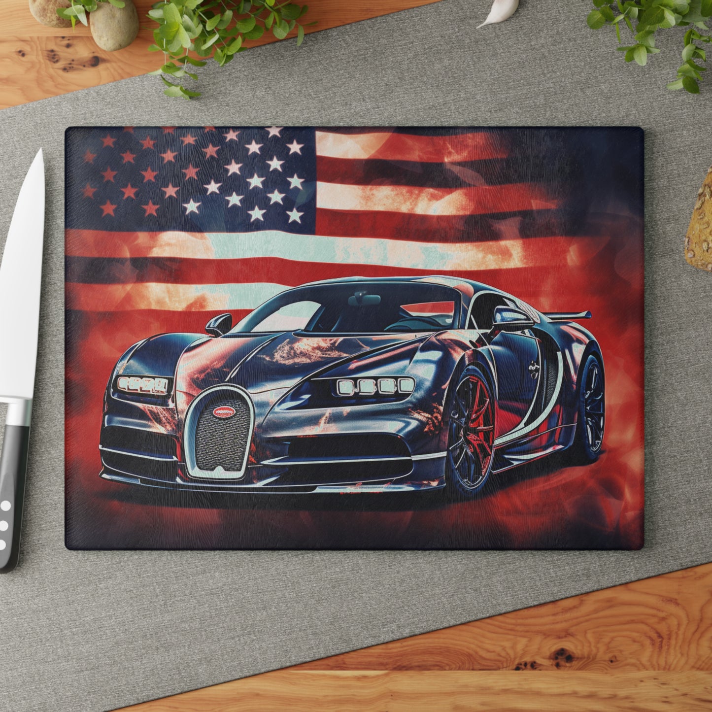 Glass Cutting Board Abstract American Flag Background Bugatti 4