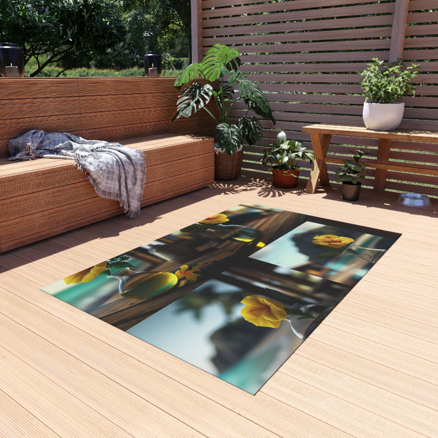 Outdoor Rug  Yellow Hibiscus Wood 5