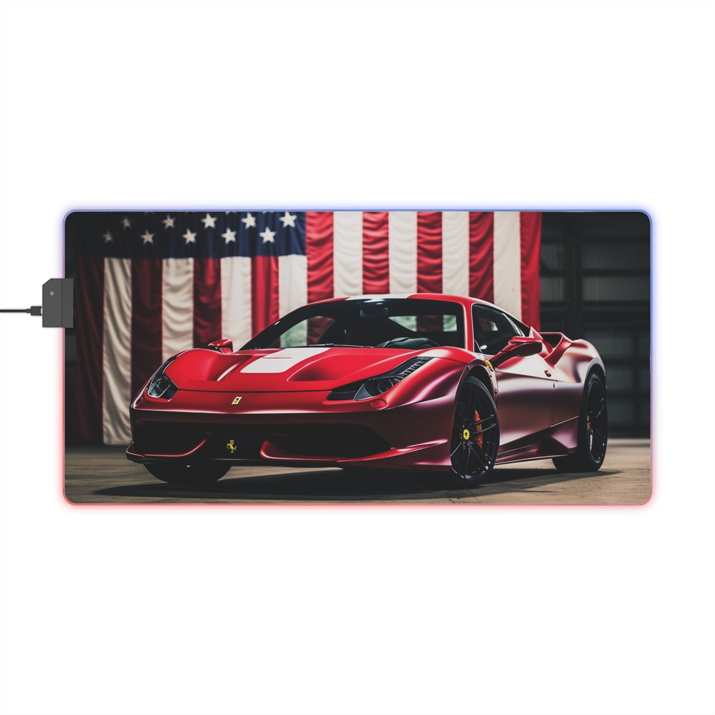 LED Gaming Mouse Pad American Flag Background Ferrari 3