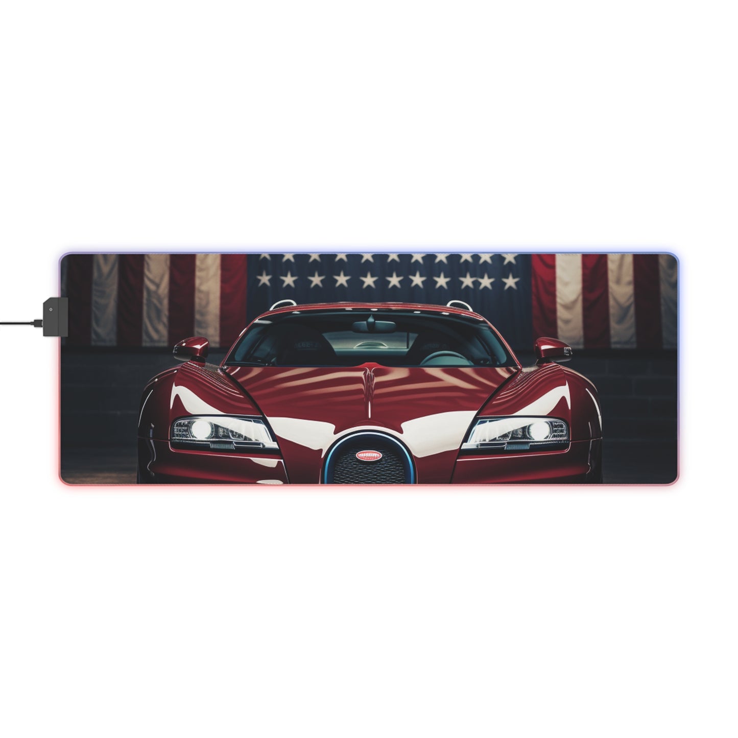 LED Gaming Mouse Pad American Flag Background Bugatti 1