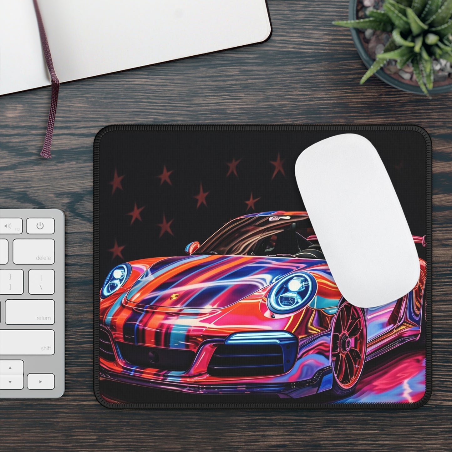 Gaming Mouse Pad  American Flag Colored Porsche 1