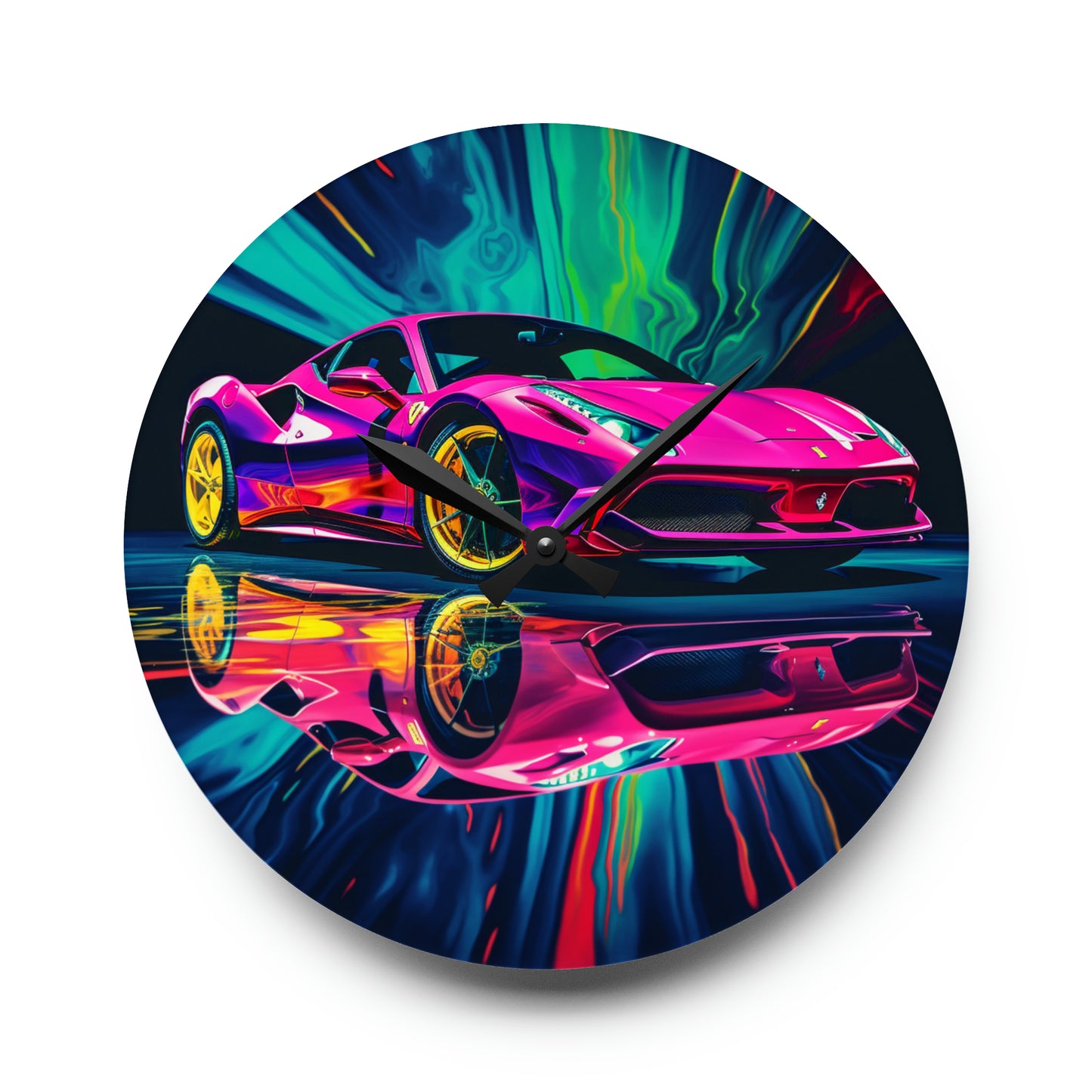 Acrylic Wall Clock Pink Ferrari Macro 4