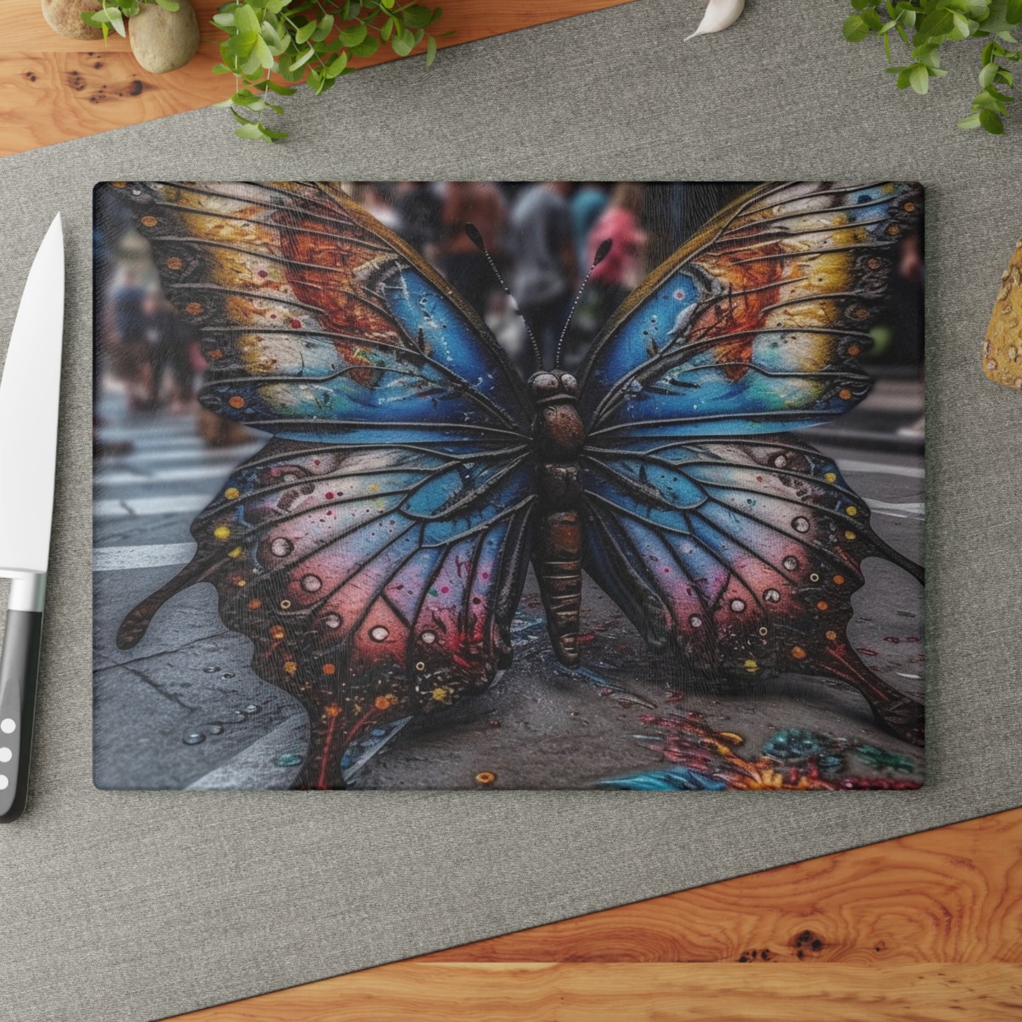 Glass Cutting Board Liquid Street Butterfly 4